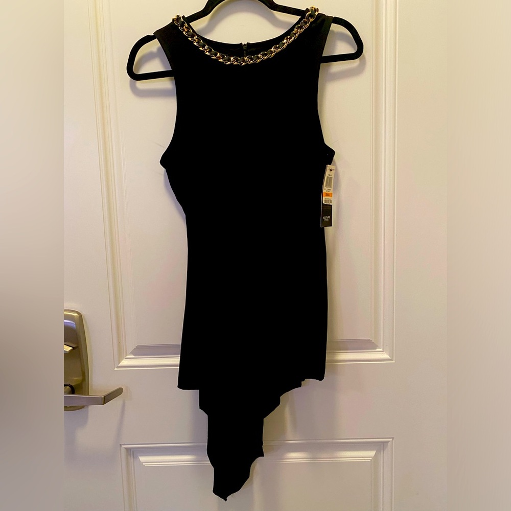 Alfani Collection  Women’s High Low Short Sleeve Black Top NWT